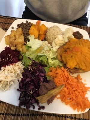 plate of the day with mushroom tofu pie at Cafe Ginger in Paris