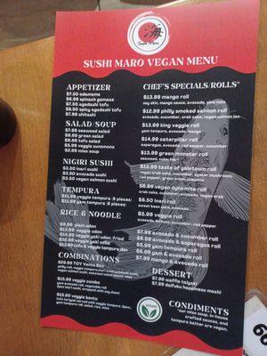 Menu as of December 2025 at Sushi Maro in Vancouver