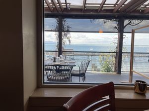 You get to watch people walking on the pier while enjoying good vegan choices.  at Keenan's at the Pier in Bellingham