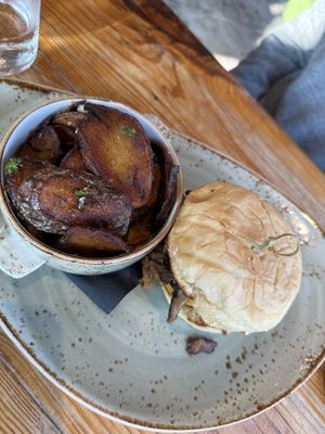 Great burger and papas  at Fern Flavors from the Garden in Charlotte