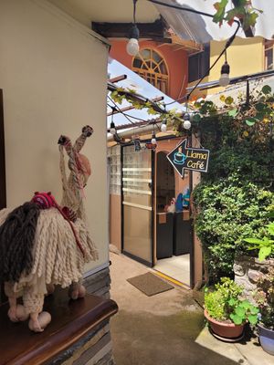 entrance at Llama Cafe in Cusco