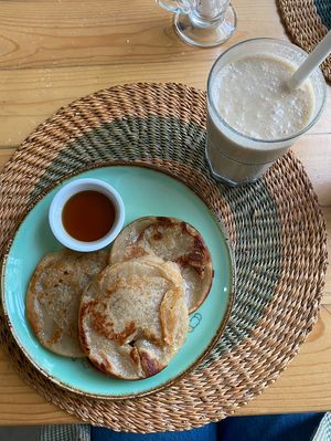 Pancakes and Nut Butter Milkshake  at Mahorgany - Afrikiko Complex in Accra