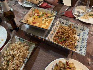 Massaman tofu curry, fried noodles and Thai rice   at Sakura in Benalmadena