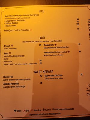 Menu Jan 24 at Queen's Tandoor in Seminyak