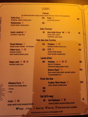 Menu Jan 24 at Queen's Tandoor in Seminyak