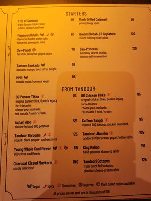 Menu Jan 24 at Queen's Tandoor in Seminyak