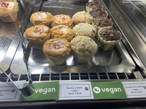 Vegan muffin flavors: carrot pumpkin, blueberry, double chocolate   at Mensa Morgenstelle in Tubingen