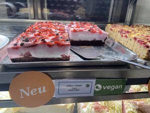 Vegan strawberry cream cake   at Mensa Morgenstelle in Tubingen