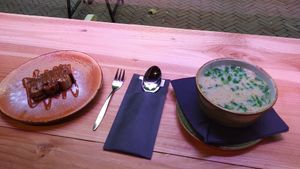 Tom kha soup & vegan brownie at Soups & Salads in Leeuwarden