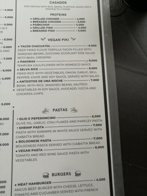 Menü at Chico's in Montezuma