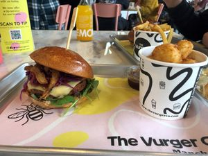 BBQ ‘Pork’ burger with tater tots at The Vurger Co in Manchester
