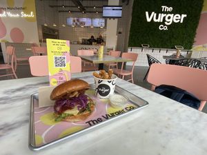 The BBQ ‘pork’ vurger with fauxzarella sticks. This was a tasty choice!  at The Vurger Co in Manchester