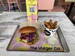 Close up for the food lovers! I picked the garlic park dip for my fauxzarella sticks—a perfect combination.  at The Vurger Co in Manchester