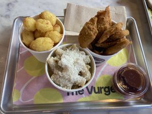 Tater tots, fried chicken strips & Mac n’ cheese (ALL GF)!  at The Vurger Co in Manchester