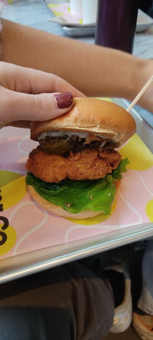 'Chicken' burger with pickles and ranch at The Vurger Co in Manchester