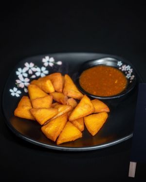 Crispy Fried Tofu (Burmese Tofu is made of chickpeas not with soybean) comes with chef special tamarind sauce. Our version of french fries. at Burmese Bites - Food Stall in Queens