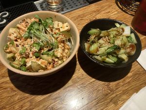 Vegan poke bowl and bok Choy  at Napa Noodles in Napa