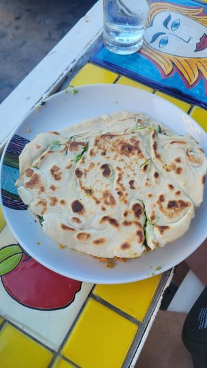 Falafel sandwich. They made a delicious tahini sauce instead of tzatziki to make it get vegan. at Juicy Drags in Puerto Vallarta