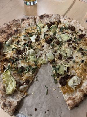 Their vegan pizza 😍  at E9 Brewing Co in Tacoma
