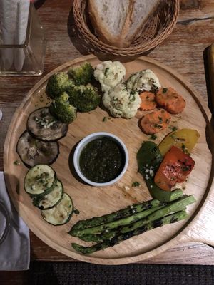 Grilled vegetable salad (listed a vegetarian because the pesto isn’t vegan, contains Parmesan, just don’t eat pesto as the rest is vegan)  at Dr Frogs in Koh Samui