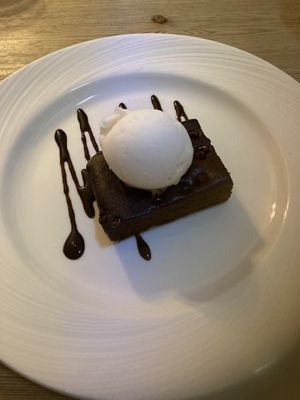 Vegan Chocolate Brownie with Vegan Vanilla Ife Cream  at The Randolph in Southwold