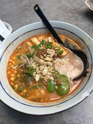 Vegan Tantan Men Ramen, 16€, corn instead of pak choi  at Takumi in The Hague