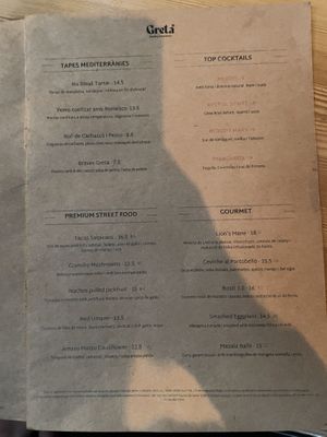Menu  at Greta in Sant Cugat Del Valles