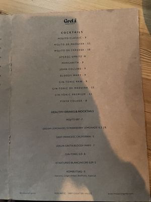 Menu  at Greta in Sant Cugat Del Valles