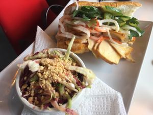 Smoked tofu banh mi at Chomp Vegan Eatery in Vancouver