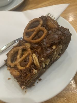 Vegan salted pretzel and peanut butter brownie   at Amicis in Todmorden