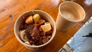 Powerkater & coffee with oat milk  at Haferkater - Hbf Mainz in Mainz