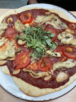 Eggplant pizza  at Saramago Cafe Bar in Glasgow