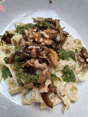 Pasta with wild mushrooms and walnuts  at Saramago Cafe Bar in Glasgow
