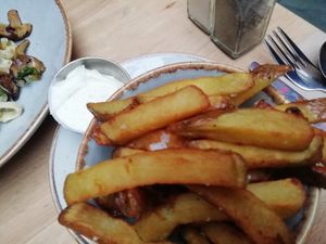 Chips and mayo at Saramago Cafe Bar in Glasgow