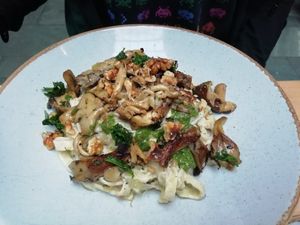 Taglitellie with mushrooms at Saramago Cafe Bar in Glasgow