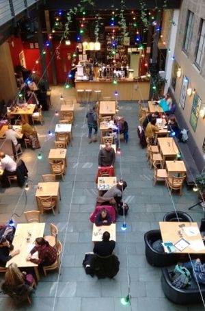 view from.uptairs at Saramago Cafe Bar in Glasgow