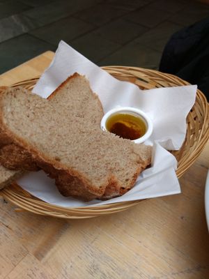 bread and oil at Saramago Cafe Bar in Glasgow