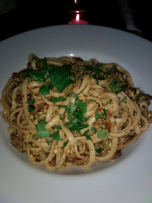 hazelnut pesto at Saramago Cafe Bar in Glasgow