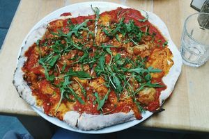 Buffalo Cauliflower Sourdough Pizza at Saramago Cafe Bar in Glasgow