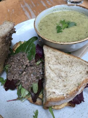 Smoked tofu sammie w/ daily soup at Saramago Cafe Bar in Glasgow