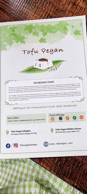 Menu at Tofu Vegan - Golders Green in North West London