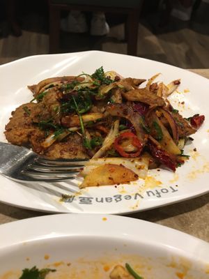 Stir fried ‘lamm’ with cumin and chilli    at Tofu Vegan - Golders Green in North West London