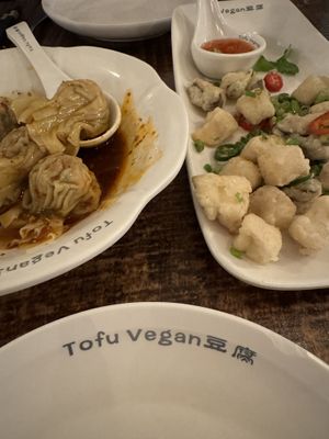 Delicious dumplings & salt and pepper mushrooms  at Tofu Vegan - Golders Green in North West London