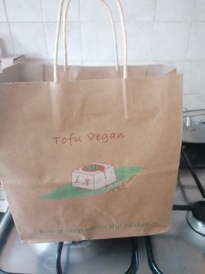 Takeaway bag at Tofu Vegan - Golders Green in North West London