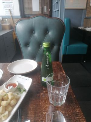 Salt & pepper tofu  with Appletiser drink at Tofu Vegan - Golders Green in North West London