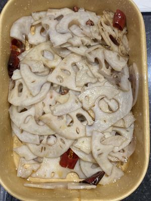 Stir fried lotus root slices   at Tofu Vegan - Golders Green in North West London
