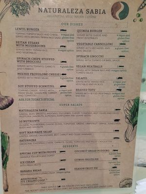English menu at Naturaleza Sabia in Buenos Aires