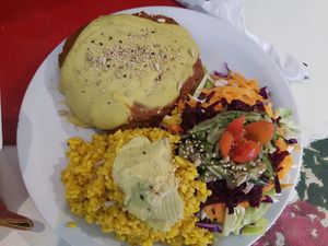 Lentil Burger dish at Naturaleza Sabia in Buenos Aires
