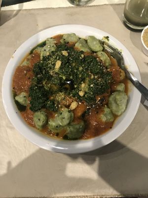 vegan gnocchi - they offer a vegan parmesan to go on top  at Naturaleza Sabia in Buenos Aires