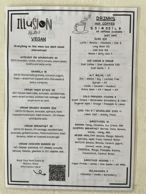 Vegan menu  at No.5 Cafe in Fortitude Valley